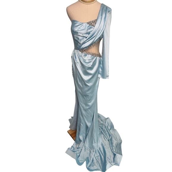 Portia and Scarlett Illusion Cutout One Sleeve Gown PS23502 ice blue size 10 - Picture 3 of 11